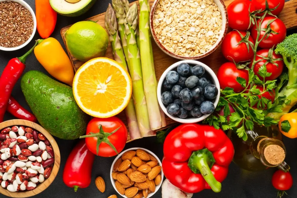 Bright Food Assortment Overhead Flat Lay Arrangeme